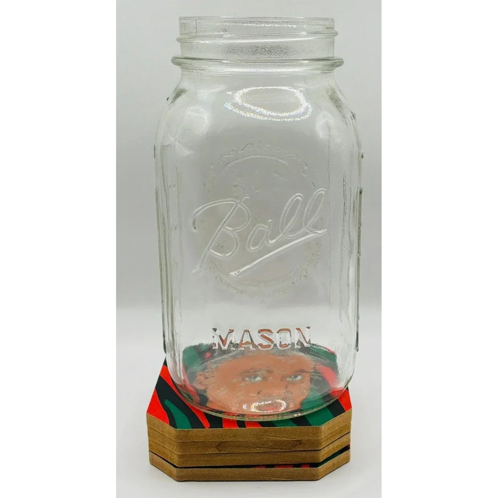 Vintage Ball Mason Jar Clear 32oz Quart Fruit Embossed with Ring Band